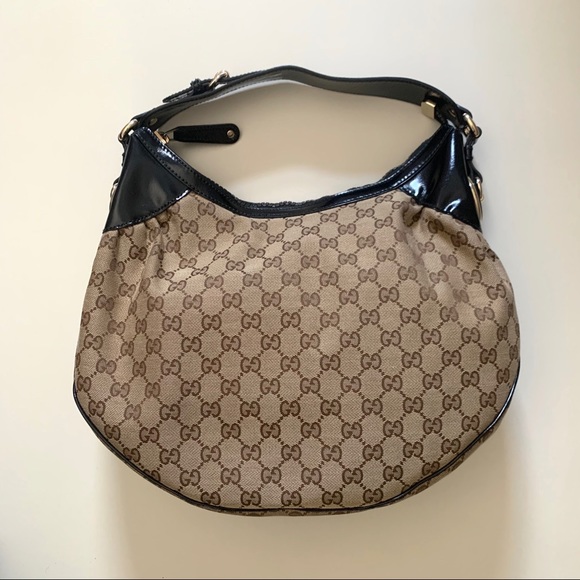 GUCCI BAG - Beige canvas with black patent leather - Picture 1 of 8
